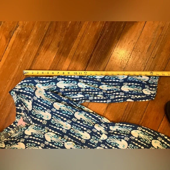 Lilly Pulitzer ELSA ROMPER Indigo Get in Line Blue White Gauze, Medium - Picture 8 of 11